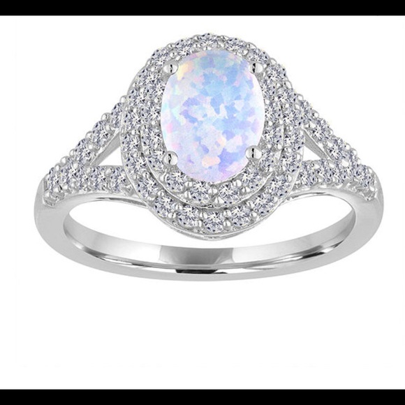 Sterling 925 silver opal and white sapphire ring